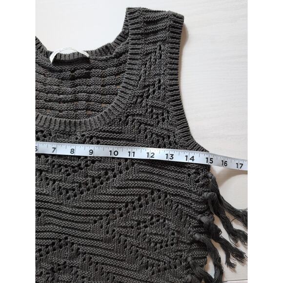 Autumn Cashmere Knit Sweater Vest Womens S Gray Fringe Sleeveless Boho Chic - Picture 6 of 11